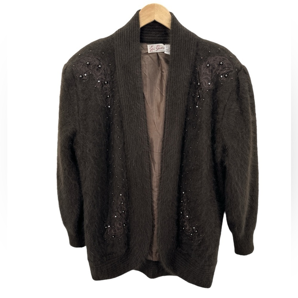 Vintage Eddie Dassin Angora Fur Blend Beaded Embroidered Open Front Jacket Coat